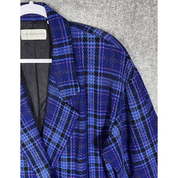 Vintage Liz Claiborne Wool Blend Blue Plaid Double Breasted Blazer Womens Size 8 - Picture 6 of 16